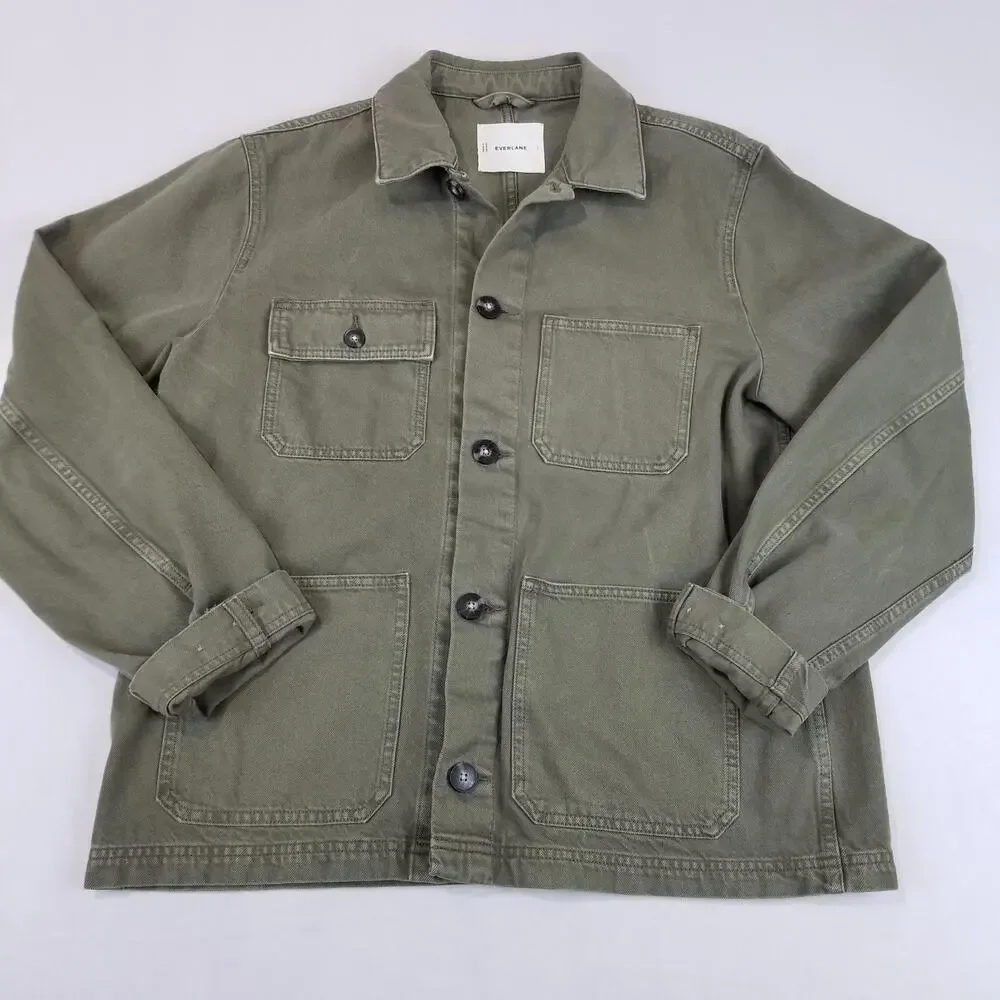 Everlane Jacket Mens Large Green Organic Cotton Denim Chore Utility Workwear